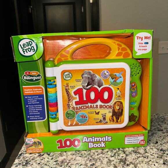 Leapfrog Learning 100 Animals Interactive Bilingual Take-Along Book NEW IN BOX - Picture 1 of 5